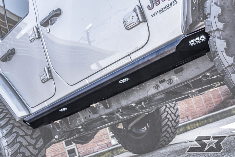 Load image into Gallery viewer, Jeep Wrangler JLU "Ambush Series" Side Steps / Rock Sliders w/ Integrated LED Rock Lights
