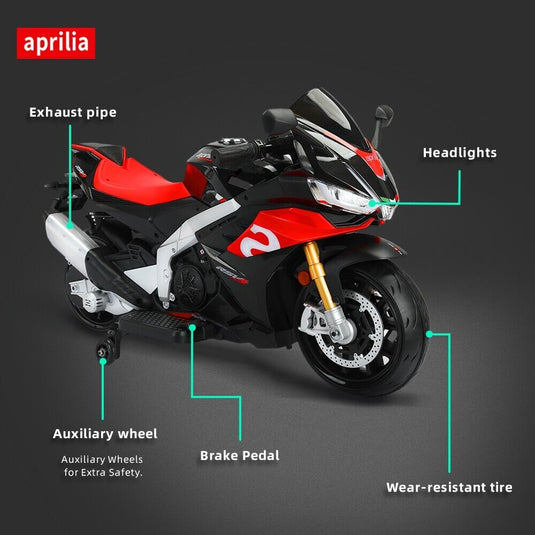 Aprilia 24V Kids Electric Motorbike with Dual 150W BLDC Motors - Speeds up to 12MPH
