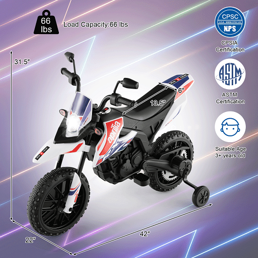 Load image into Gallery viewer, Aprilia Licensed Kids Ride On Motorcycle with 2 Training Wheels in White
