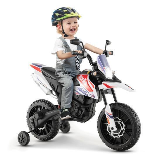 Load image into Gallery viewer, Aprilia Licensed Kids Ride On Motorcycle with 2 Training Wheels - White, Built to Last
