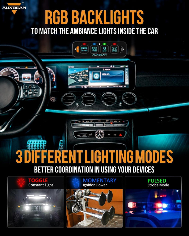 Load image into Gallery viewer, AS-400 RGB Slim Switch Panel with APP&amp;Remote Control, Toggle/ Momentary/ Pulsed Mode Supported(One-Sided Outlet)
