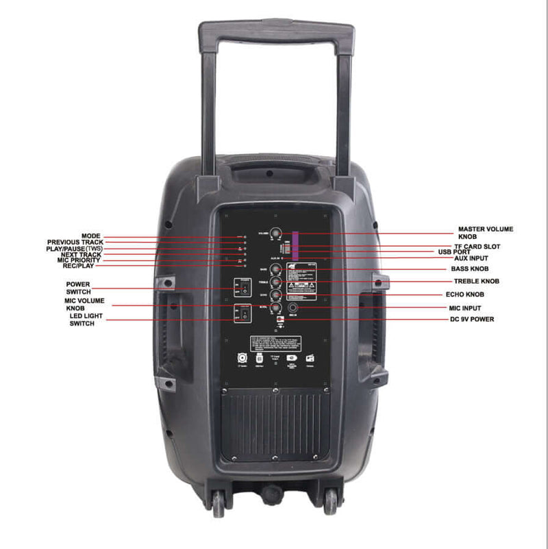 Load image into Gallery viewer, Naxa Portable 15 inch Bluetooth Party Speaker with Disco Light and Stand
