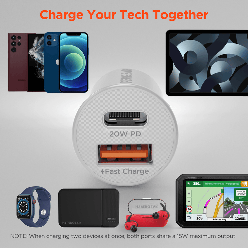 Load image into Gallery viewer, HyperGear Mini 20W USB-C PD + 18W USB Fast Car Charger
