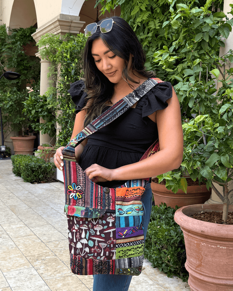 Load image into Gallery viewer, Kathmandu Collection Tribal Stripe Patchwork Hobo Bag
