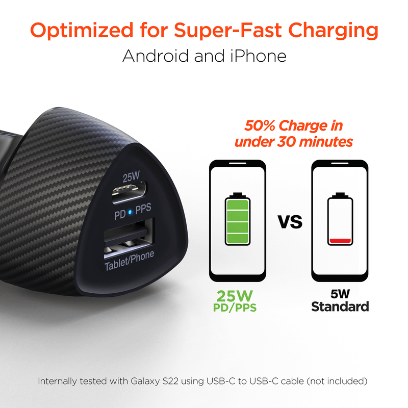 Load image into Gallery viewer, HyperGear SpeedBoost 25W USB-C PD + 12W USB Fast Car Charger with PPS
