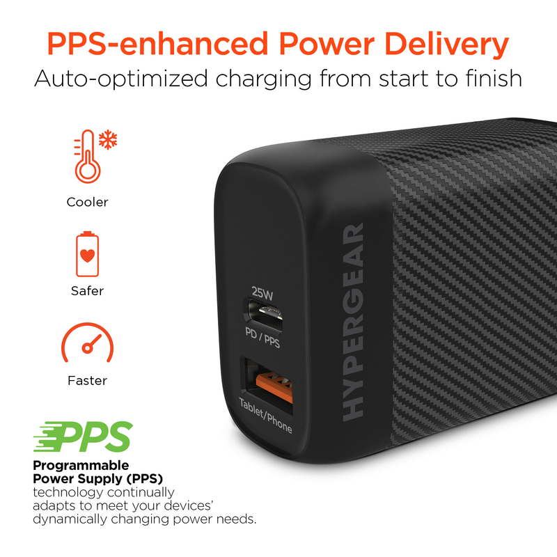 Load image into Gallery viewer, HyperGear SpeedBoost 25W USB-C PD + 12W USB Fast Wall Charger with PPS and 6ft USB-C Cable
