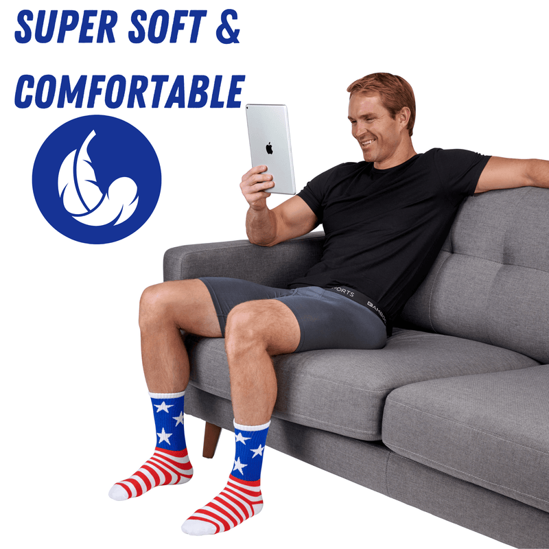 Load image into Gallery viewer, Bamboo Sports Red White and Blue Premium Bamboo Rayon Crew Work Socks- Moisture Wicking, Odor Eliminating Red, White, and Blue American Flag 4th of July Socks for Men and Women Gift Box 3 Pair
