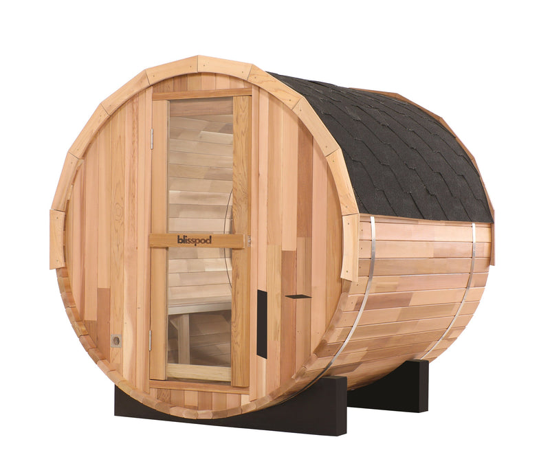 Load image into Gallery viewer, Blisspod | Prague | Canadian Red Cedar Outdoor Steam Barell Sauna | Full Glass Back
