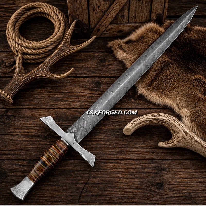 Load image into Gallery viewer, Bastard Sword – Handmade Damascus Steel Medieval Display Blade
