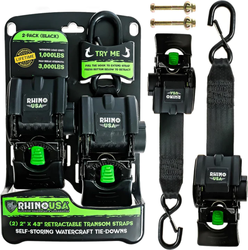 Load image into Gallery viewer, Rhino USA Retractable Transom Straps (2 Pack-Black)

