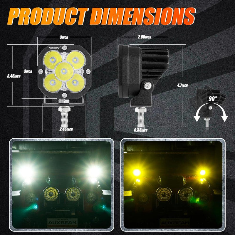 Load image into Gallery viewer, 3 Inch 80W 9600LM LED Pods Lights White&amp;Yellow with A-Pillar Mounting Bracket For Ford Bronco 2/4 Door 2021 2022
