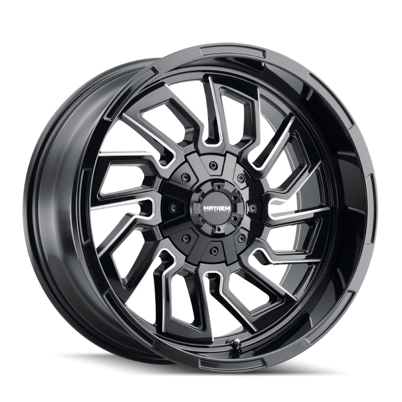 Load image into Gallery viewer, Mayhem 8111 Flywheel 22x10 / 5x127 BP / -19mm Offset / 87.1mm Hub Black w/ Milled Spokes Wheel
