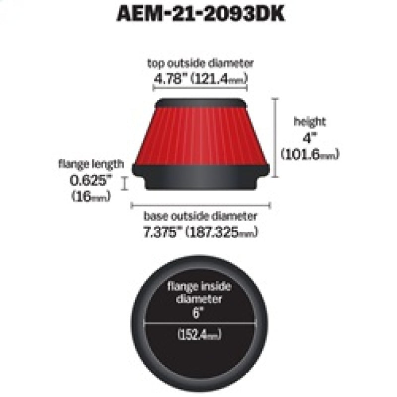 Load image into Gallery viewer, AEM Induction AEM 6 inch x 4 inch DryFlow Tapered Conical Air Filter 21-2093DK

