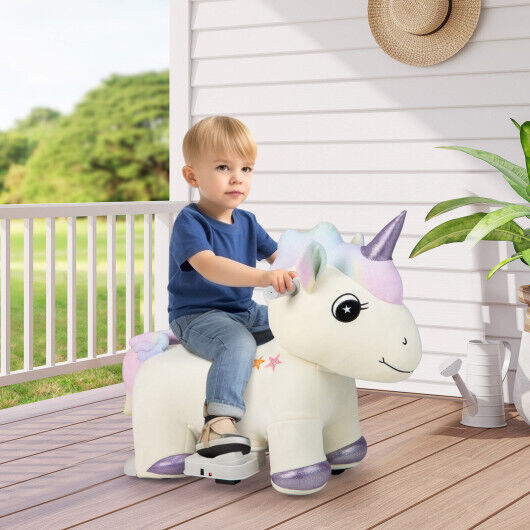 Beige 6V Electric Animal Ride On Toy with Music and Handlebars - Long-Lasting Fun for Kids