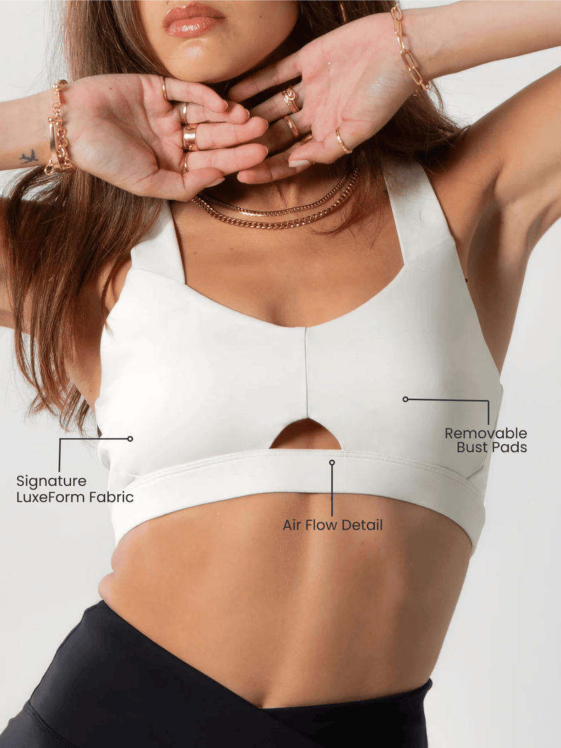 Load image into Gallery viewer, Women's Heart Neckline Sports Bra - Beige | LuxeForm Medium Support
