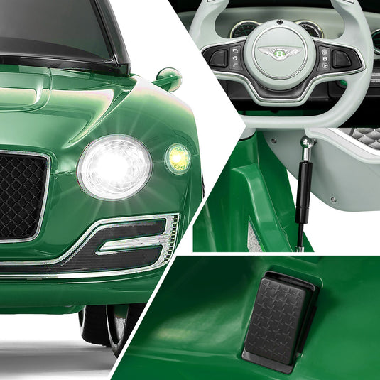 Bentley Style 12V Electric Ride-On Toy Car with Remote Control and LED Lights - Green