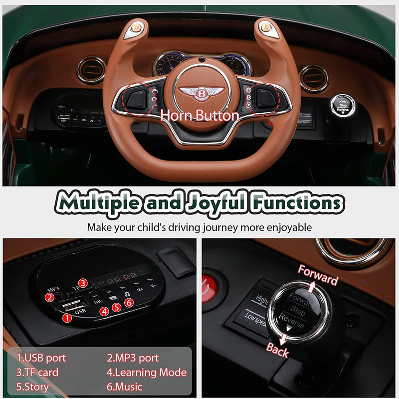 Load image into Gallery viewer, Bentley Style 12V Electric Ride-On Toy Car with Remote Control and LED Lights - Green
