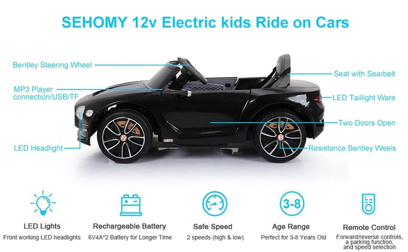 Load image into Gallery viewer, BENTLEY Style 12V Kids Ride-On Car with Remote Control, LED Lights, and MP3 Player
