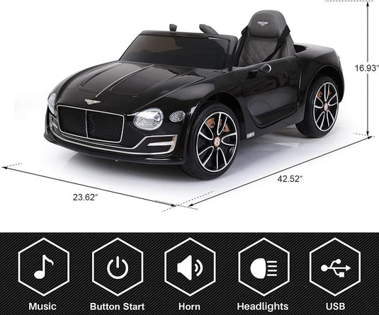 BENTLEY Style 12V Kids Ride-On Car with Remote Control, LED Lights, and MP3 Player