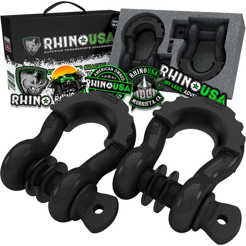 Load image into Gallery viewer, Rhino USA 3/4In D-Ring Shackle Set (2-Pack) Matte Black
