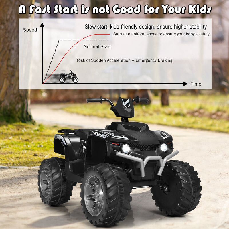 Load image into Gallery viewer, Black 12V Kids ATV Quad Ride On Car with LED Light and Music Toy
