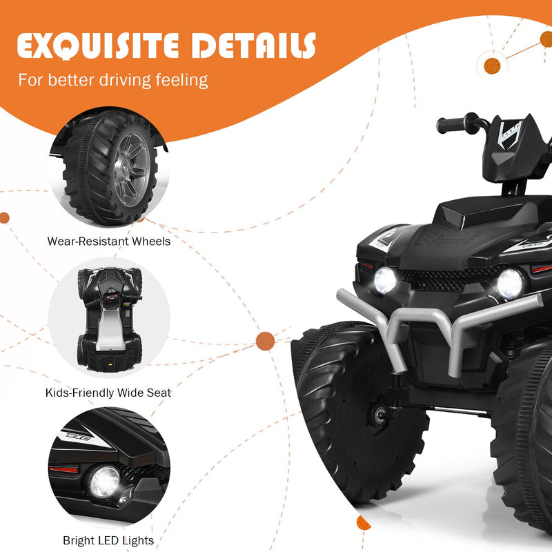 Load image into Gallery viewer, Black 12V Kids ATV Quad Ride On Car with LED Light and Music Toy
