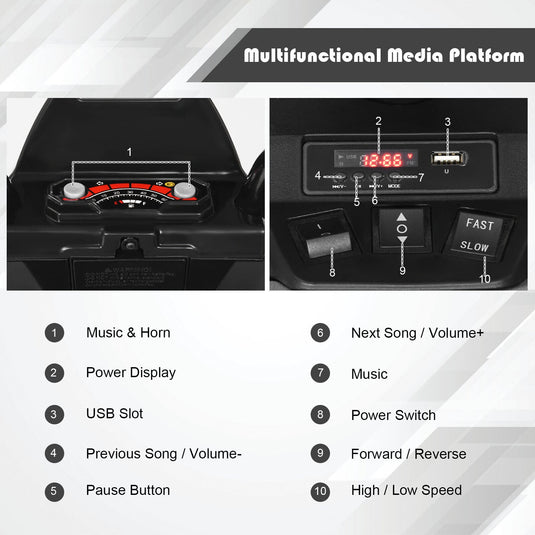 Black 12V Kids ATV Quad Ride On Car with LED Light and Music Toy