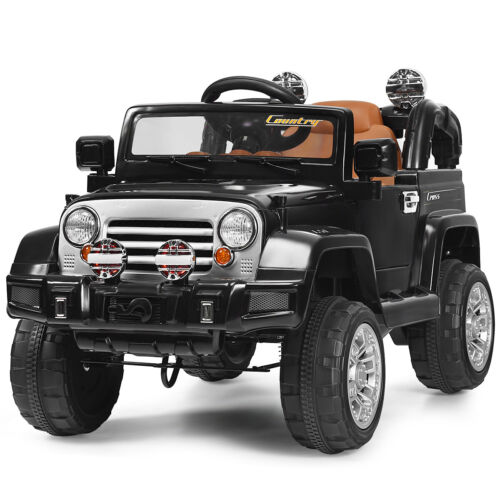 Black 12V Kids Ride On Truck with RC Remote, LED Lights, and Music
