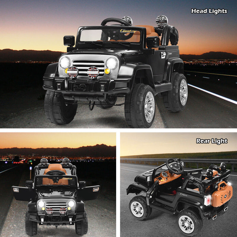 Load image into Gallery viewer, Black 12V Kids Ride On Truck with RC Remote, LED Lights, and Music
