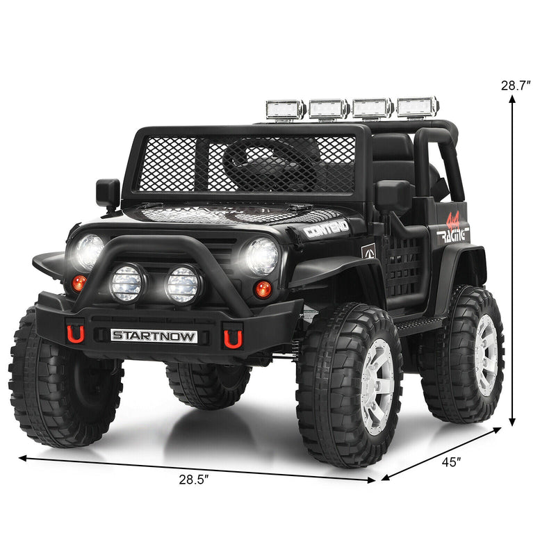 Load image into Gallery viewer, Black 12V Kids Ride On Truck with Remote Control &amp; Lights - Electric Car for Endless Fun!
