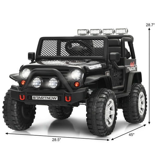 Black 12V Kids Ride On Truck with Remote Control & Lights - Electric Car for Endless Fun!