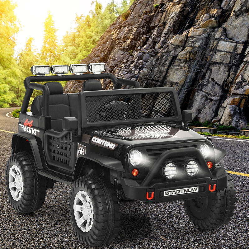 Load image into Gallery viewer, Black 12V Kids Ride On Truck with Remote Control &amp; Lights - Electric Car for Endless Fun!
