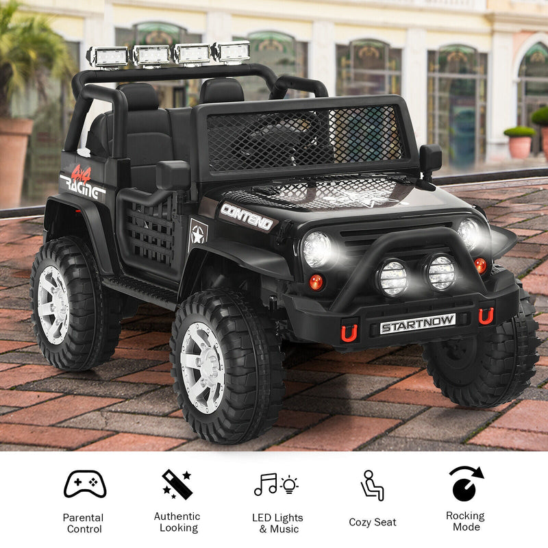 Load image into Gallery viewer, Black 12V Kids Ride On Truck with Remote Control &amp; Lights - Electric Car for Endless Fun!
