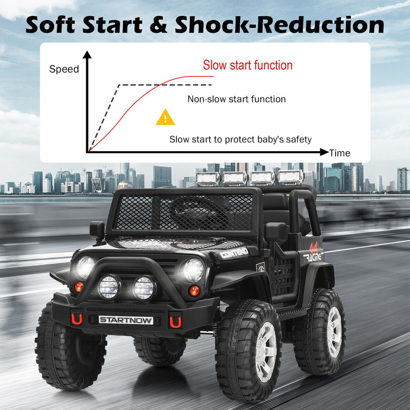 Load image into Gallery viewer, Black 12V Kids Ride On Truck with Remote Control &amp; Lights - Electric Car for Endless Fun!
