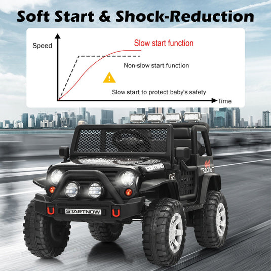 Black 12V Kids Ride On Truck with Remote Control & Lights - Electric Car for Endless Fun!