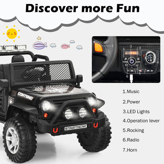 Black 12V Kids Ride On Truck with Remote Control & Lights - Electric Car for Endless Fun!