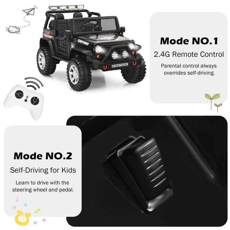 Load image into Gallery viewer, Black 12V Kids Ride On Truck with Remote Control &amp; Lights - Electric Car for Endless Fun!
