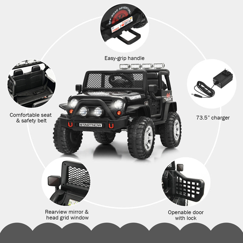 Load image into Gallery viewer, Black 12V Kids Ride On Truck with Remote Control &amp; Lights - Electric Car for Endless Fun!
