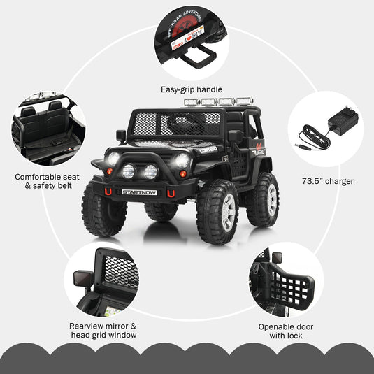 Black 12V Kids Ride On Truck with Remote Control & Lights - Electric Car for Endless Fun!