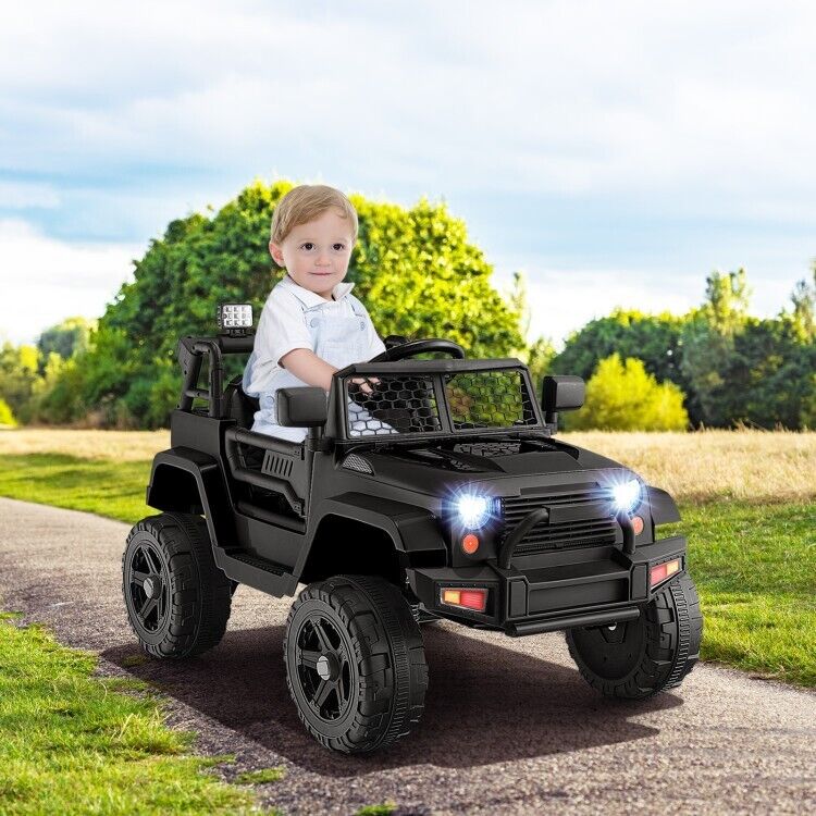 Load image into Gallery viewer, Black 12V Kids Ride On Truck with Remote Control, Music, and Lights

