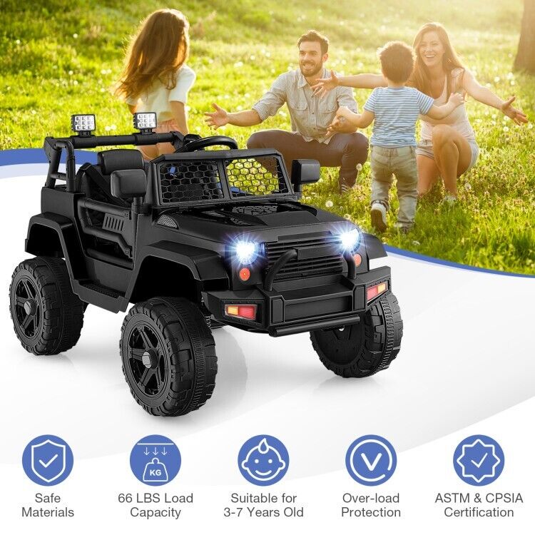 Load image into Gallery viewer, Black 12V Kids Ride On Truck with Remote Control, Music, and Lights
