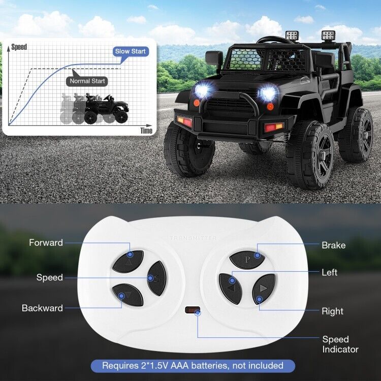 Load image into Gallery viewer, Black 12V Kids Ride On Truck with Remote Control, Music, and Lights
