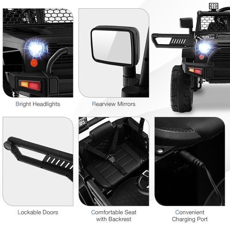 Load image into Gallery viewer, Black 12V Kids Ride On Truck with Remote Control, Music, and Lights
