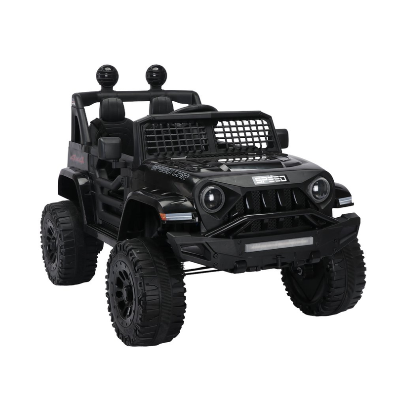 Load image into Gallery viewer, Black 12V Ride-On Truck for Kids with Remote Control, LED Lights, and Safety Belt
