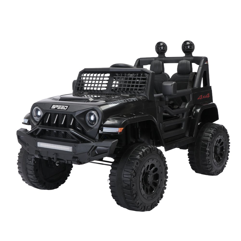 Load image into Gallery viewer, Black 12V Ride-On Truck for Kids with Remote Control, LED Lights, and Safety Belt

