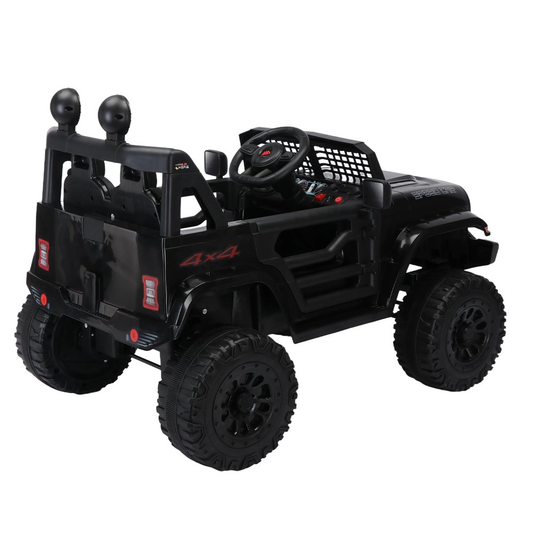 Black 12V Ride-On Truck for Kids with Remote Control, LED Lights, and Safety Belt