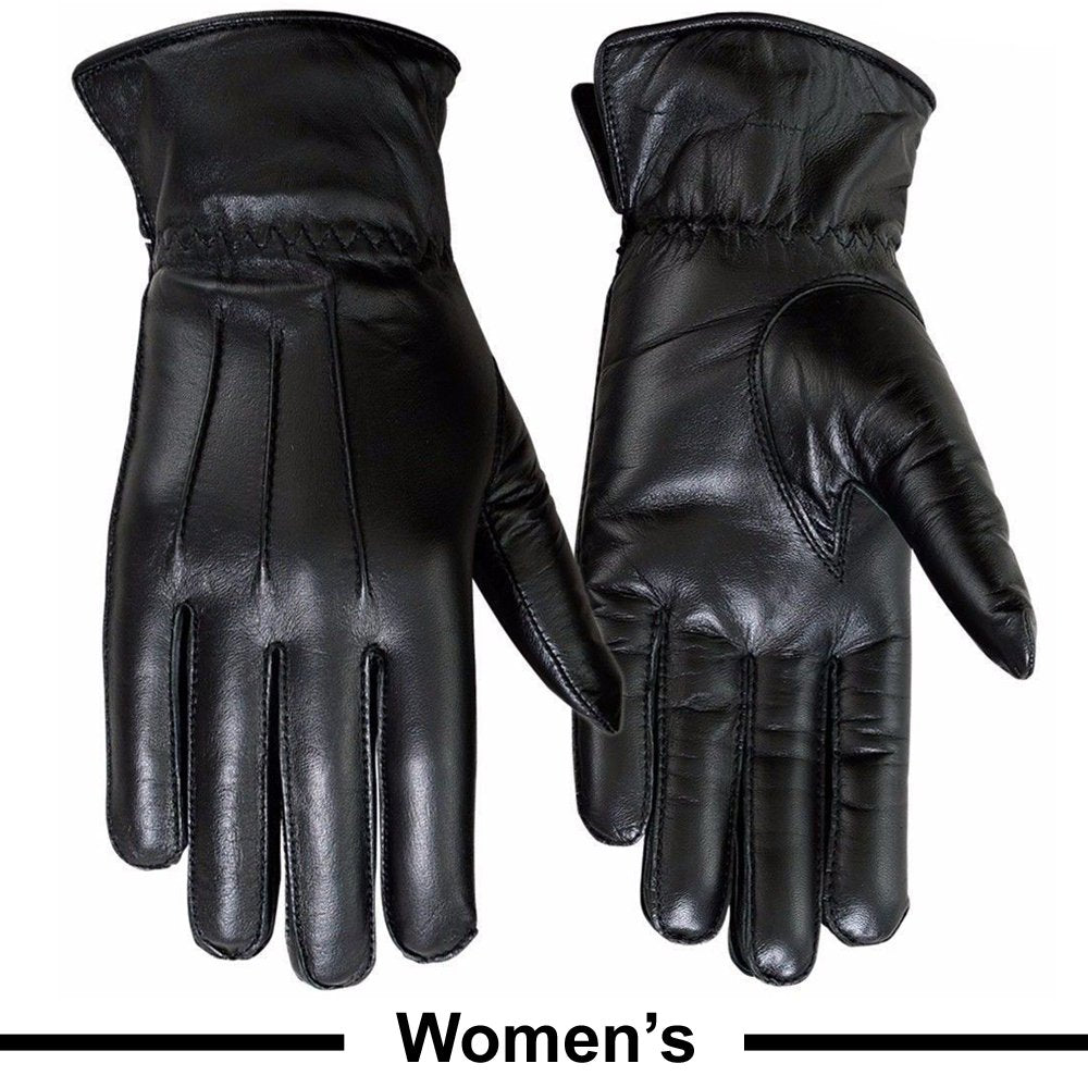 Ladies Warm Winter Dress And Work Gloves, Thermal Lining, Genuine Black Leather