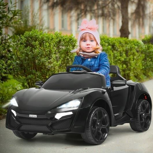 Load image into Gallery viewer, Black 2.4G RC Electric Vehicle with Lights - 12V Power
