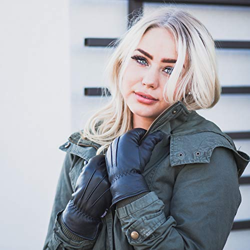 Load image into Gallery viewer, Ladies Warm Winter Dress And Work Gloves, Thermal Lining, Genuine Black Leather
