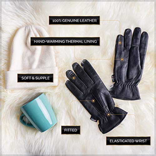 Ladies Warm Winter Dress And Work Gloves, Thermal Lining, Genuine Black Leather
